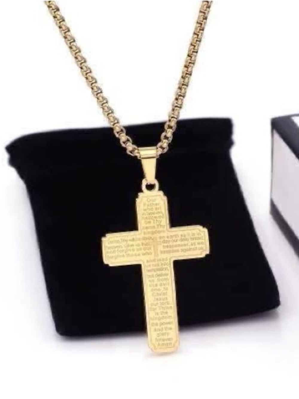 Gold Cross Pendant Necklace - Script Engraving